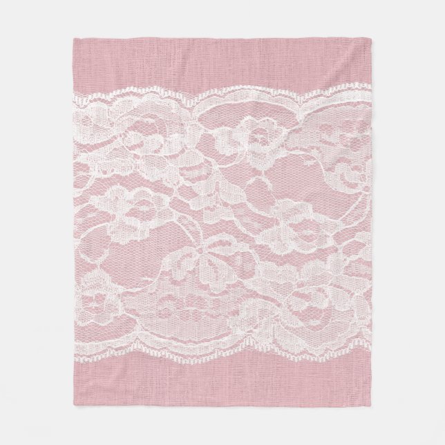 Couverture Polaire Dentelle blanche sur Pastel Lin rose Texture (Devant)