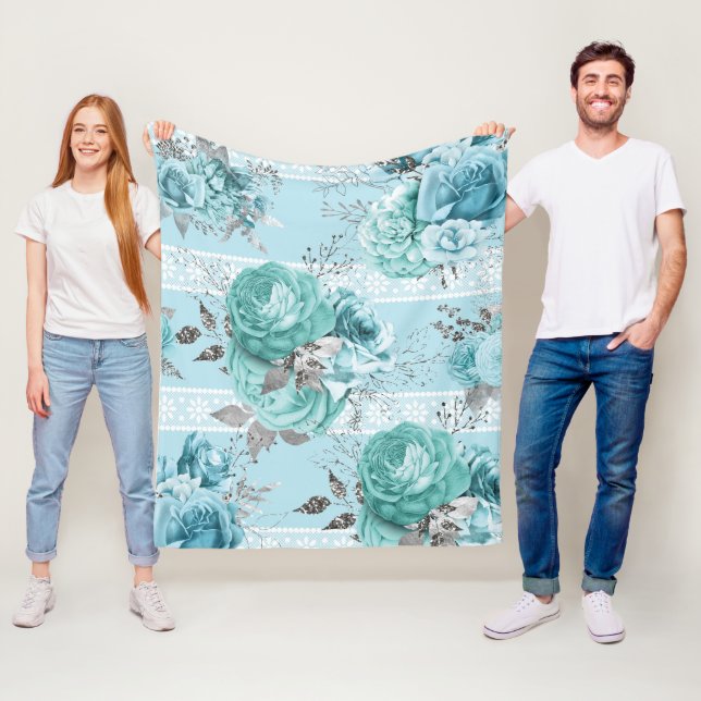 Couverture Polaire Dentelle élégante Rose bleue (En situation)