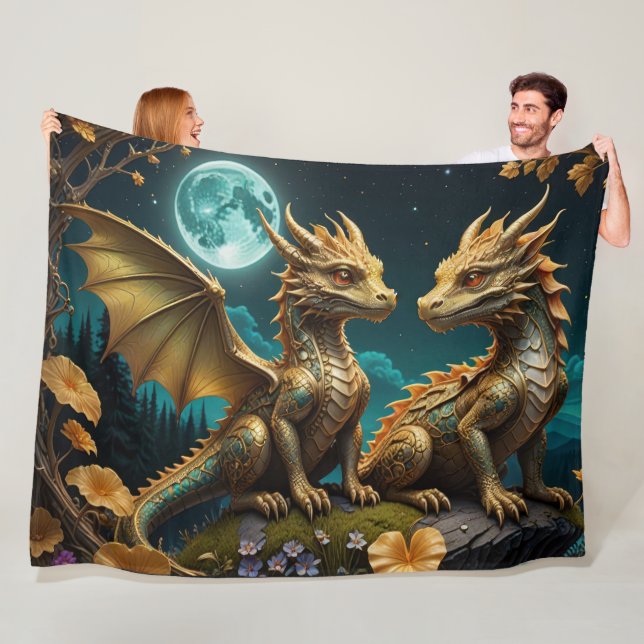 Couverture Polaire Des dragons au clair de lune (En situation)