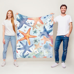 Couverture Polaire Des fruits de mer colorés, des étoiles de mer aqua