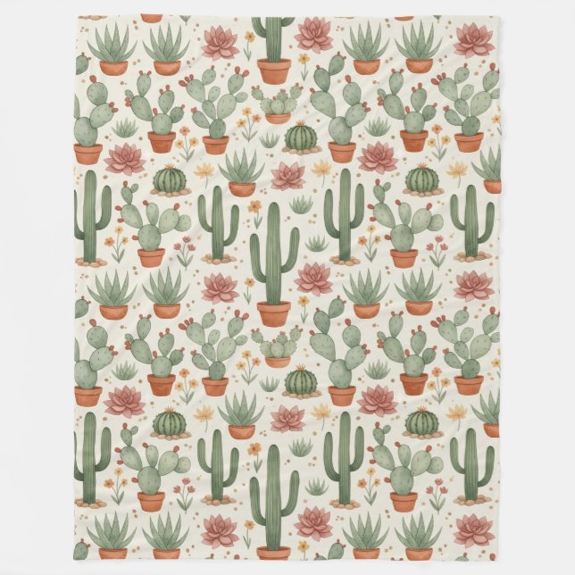Couverture Polaire Desert Cacti Succulent Seamless Pattern (Devant)