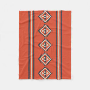 Couverture Polaire Design aztèque dans les tons orange, beige et bleu