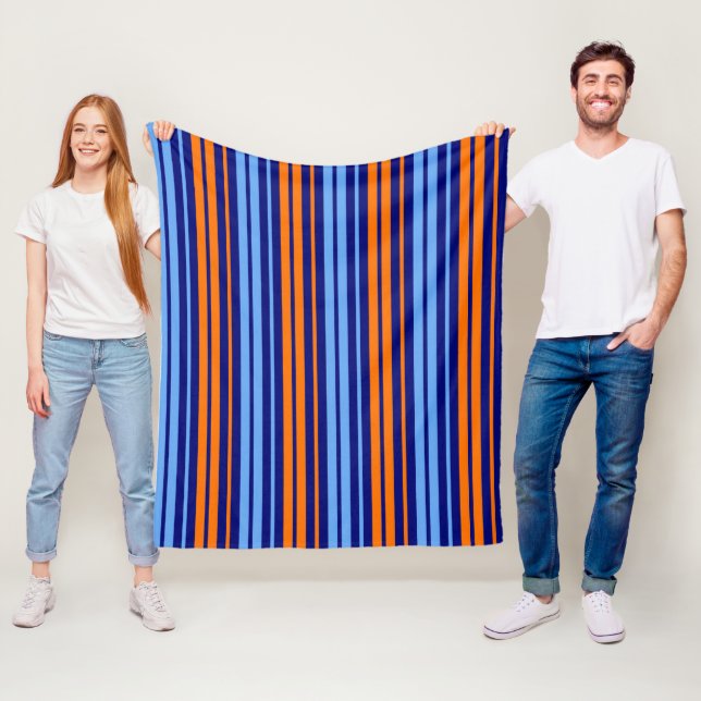 Couverture Polaire Design Bandes Verticales Cyan Orange Marine   (En situation)