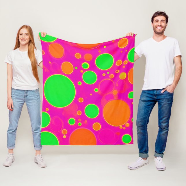 Couverture Polaire Design circulaire néon rose et vert rétro (En situation)