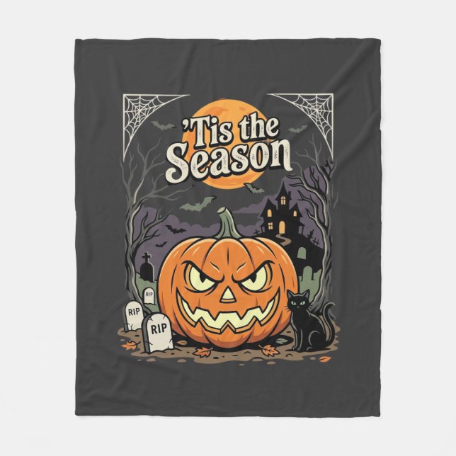 Couverture Polaire Design de chat de citrouille de la saison d'Hallow (Devant)