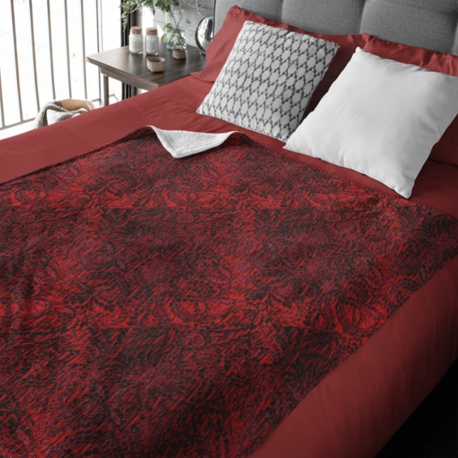 Couverture Polaire Design de tissu de fleurs rouges petit (Red Decorative Flower Fabric Design Small Fleece Blanket)