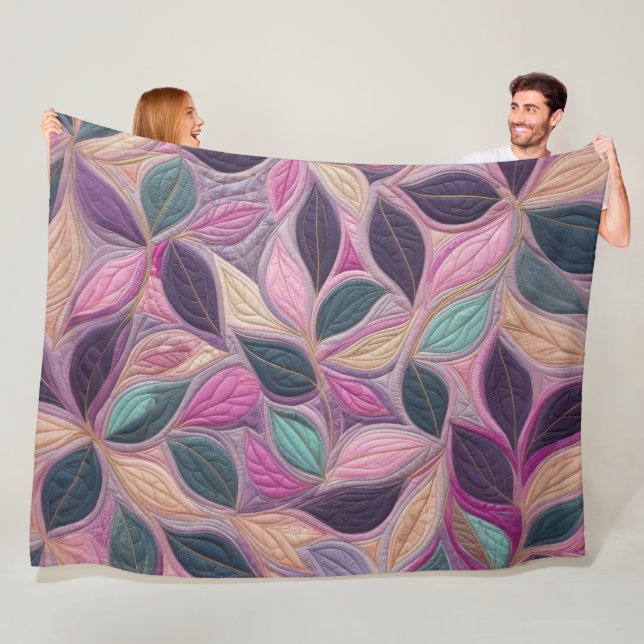 Couverture Polaire Design Feuille bleu pourpre courbé (En situation)