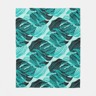 Couverture Polaire Design feuille de palmiers tropicaux vert.