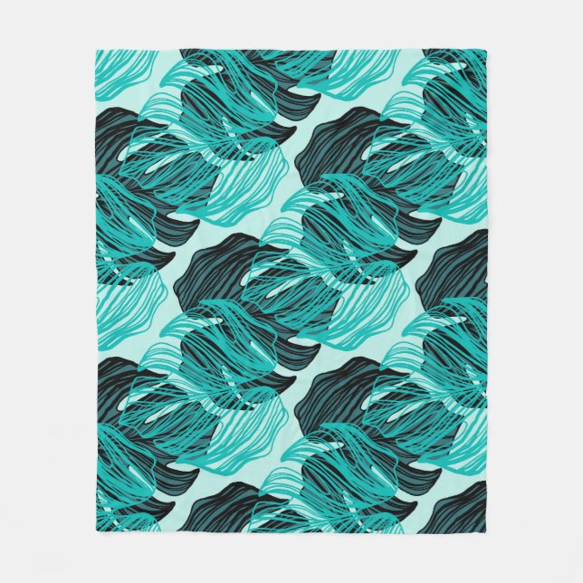 Couverture Polaire Design feuille de palmiers tropicaux vert. (Devant)