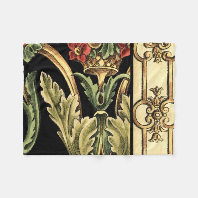 Couverture Polaire Design floral ornemental aux frontières noires (Devant (Horizontal))