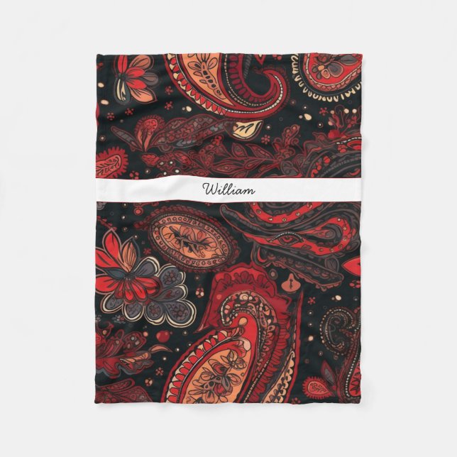 Couverture Polaire Design Motif gras et magnifique Red Paisley (Devant)