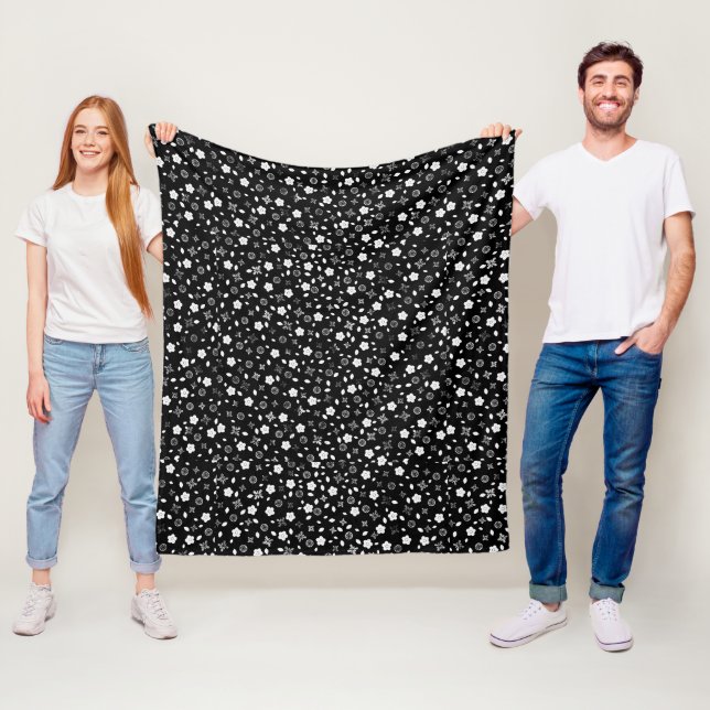 Couverture Polaire Design Posy Blanc Sur Noir (En situation)