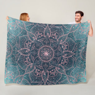 Couverture Polaire Design Rose Gold Mandala Blue Nebula Stars