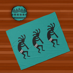 Couverture Polaire Design Sud-Ouest turquoise Et Noir Kokopelli
