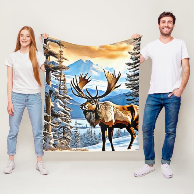 Couverture Polaire Design Winter Elk Majesty (En situation)