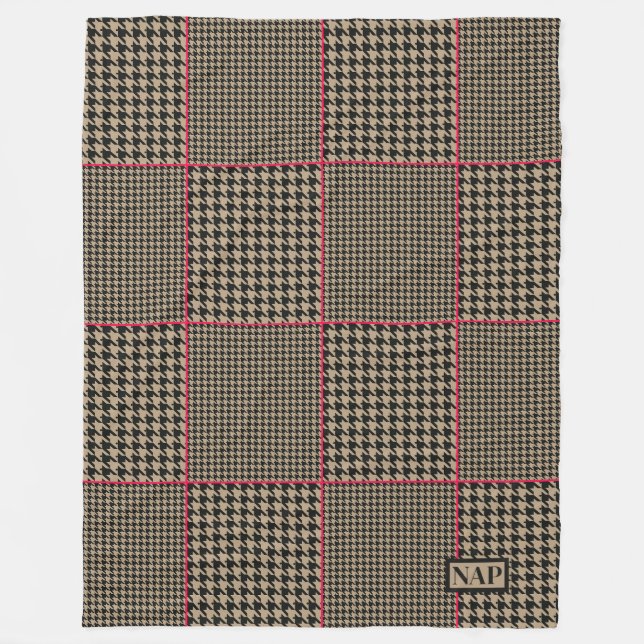 Couverture Polaire Designer Houndstooth Black Taupe Hot Pink Check (Devant)