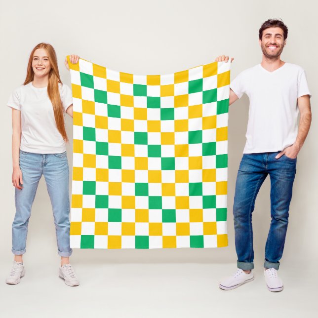 Couverture Polaire Dessin à carreaux jaune blanc vert  (En situation)