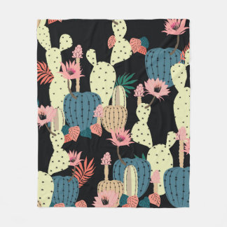 Couverture Polaire Dessin à la main Cactus Plante et fleurs Chat sans
