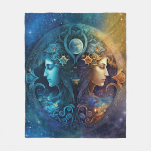 Couverture Polaire Dessin aquarelle du signe zodiacal Gémeaux