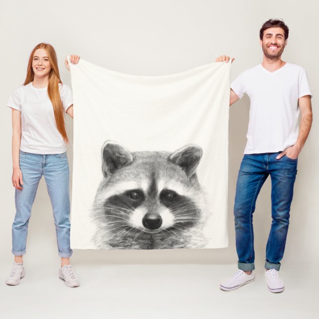 Couverture Polaire Dessin au crayon de Raccoon (En situation)