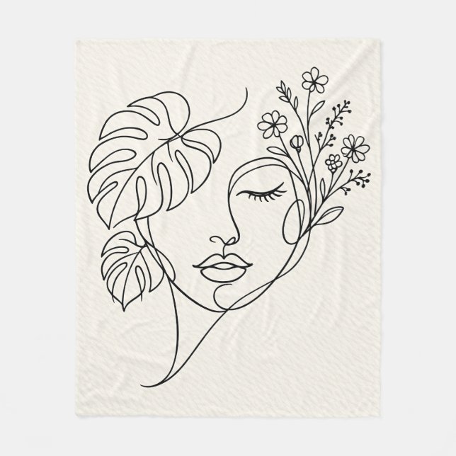 Couverture Polaire Dessin au trait du visage floral Monstera (Devant)