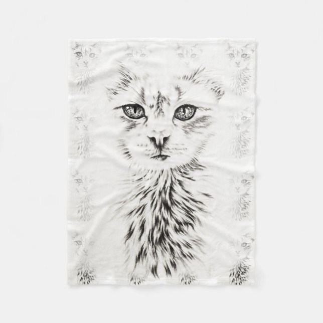 Couverture Polaire Dessin blanc de chat d'art chic de chat de (Devant)