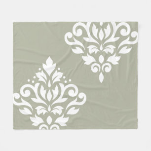 Couverture Polaire Dessin d'art damassé défilant I Blanc sur Vert