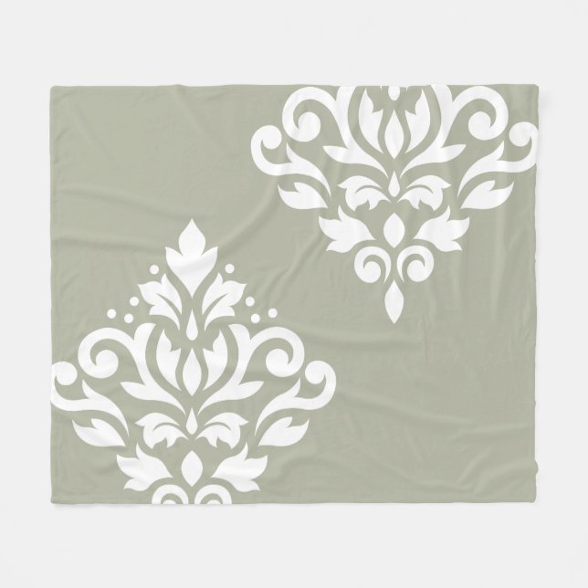Couverture Polaire Dessin d'art damassé défilant I Blanc sur Vert (Devant (Horizontal))