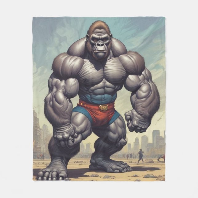Couverture Polaire Dessin d'art pop de Gorilla Bodybuilder (Devant)