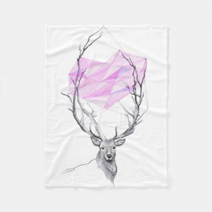 Couverture Polaire Dessin de coeur géométrique rose et cerf Art anima