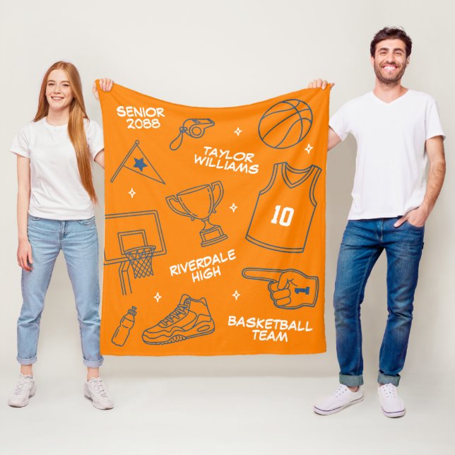 Couverture Polaire Dessin de Doodle de Basketball Nom Personnalisé So (En situation)