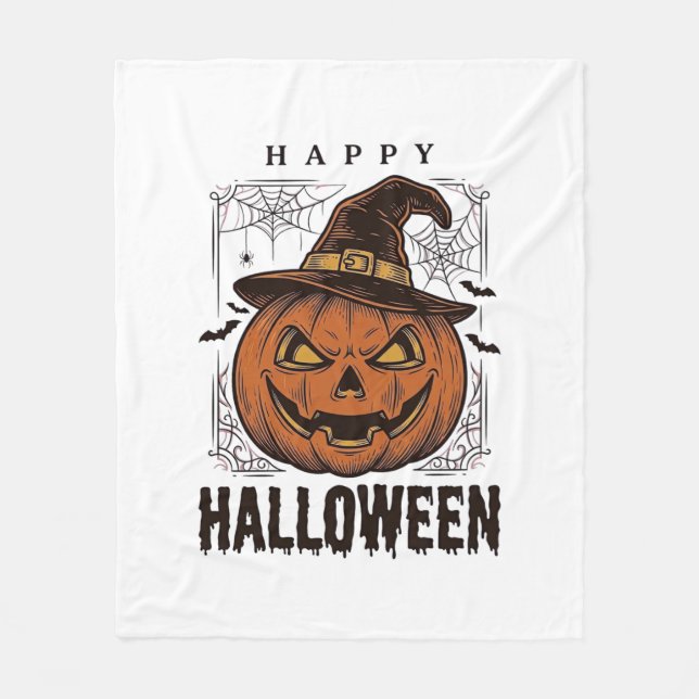 Couverture Polaire Dessin de gravure de citrouille joyeux Halloween v (Devant)