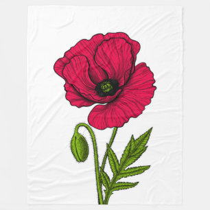 Couverture Polaire Dessin de pavot rouge