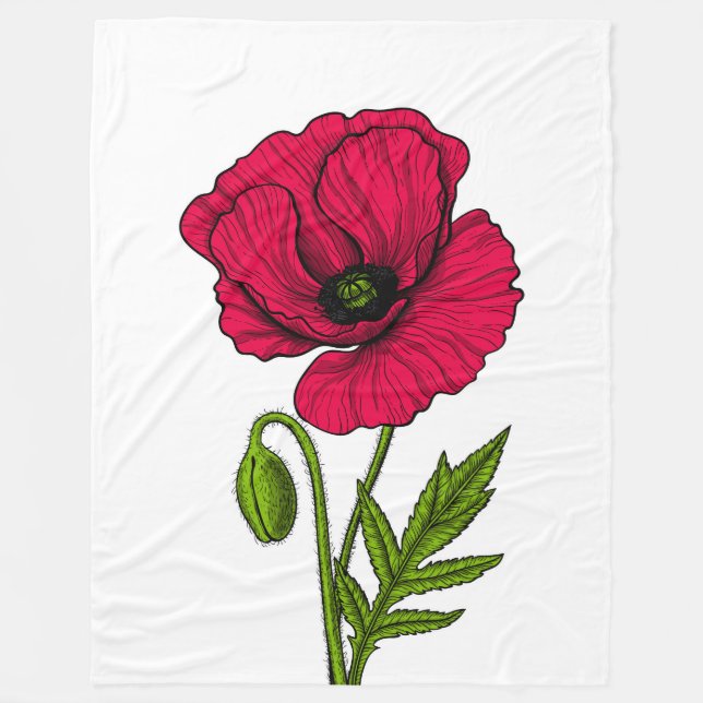 Couverture Polaire Dessin de pavot rouge (Devant)