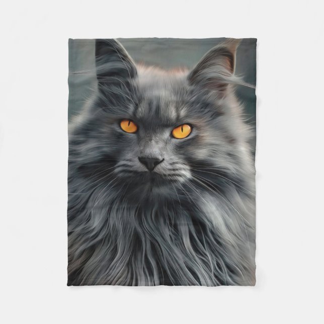 Couverture Polaire Dessin de portrait de chat majestueux à poils long (Devant)