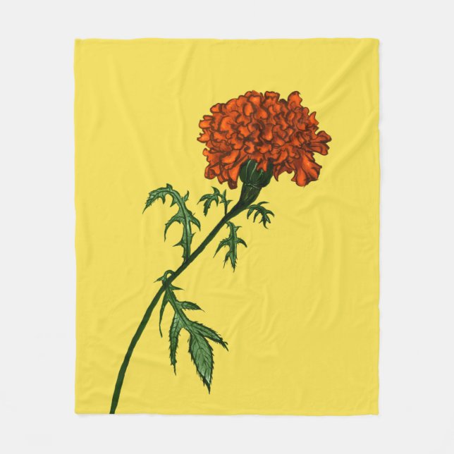 Couverture Polaire Dessin d'encre de Fleur Marigold (Devant)
