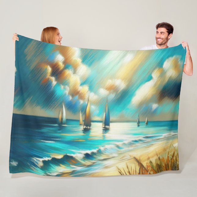 Couverture Polaire Dessin dur Pastel Bateaux Eau (En situation)