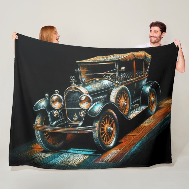 Couverture Polaire Dessin dur Pastel voiture antique (En situation)