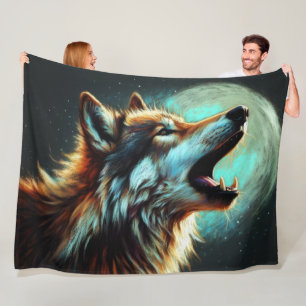 Couverture Polaire Dessin dur Pastel Wolf Howling Moon