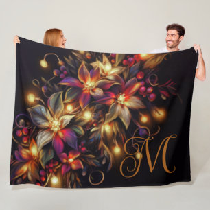 Couverture Polaire Dessin floral Noël Fête Florale Initiale