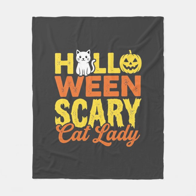Couverture Polaire Dessin Halloween Dame Chat Effrayant_1 (Devant)