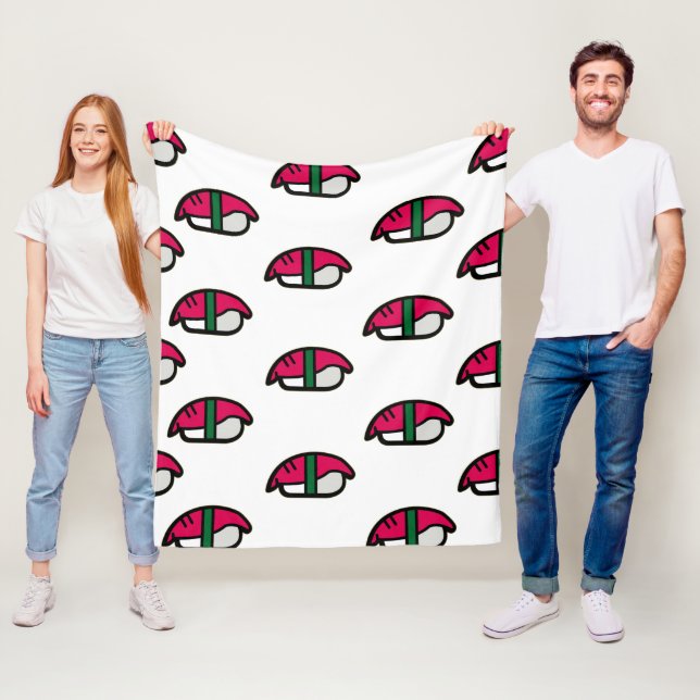 Couverture Polaire Dessin Kawaii Sushi, Riz de Poisson et Algues (En situation)