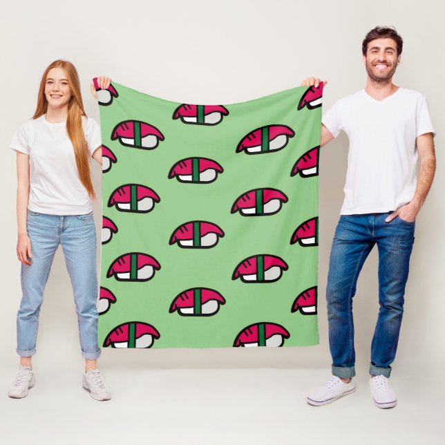 Couverture Polaire Dessin Kawaii Sushi, Riz de Poisson et Algues (En situation)