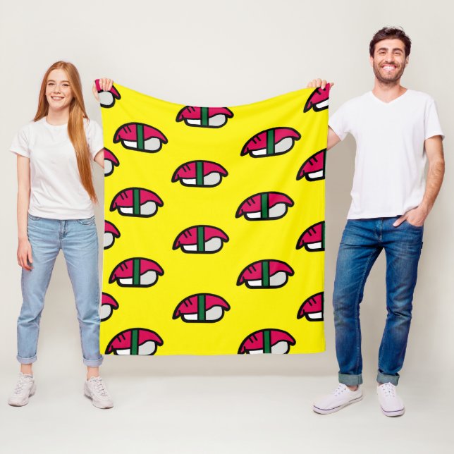 Couverture Polaire Dessin Kawaii Sushi, Riz de Poisson et Algues Flee (En situation)