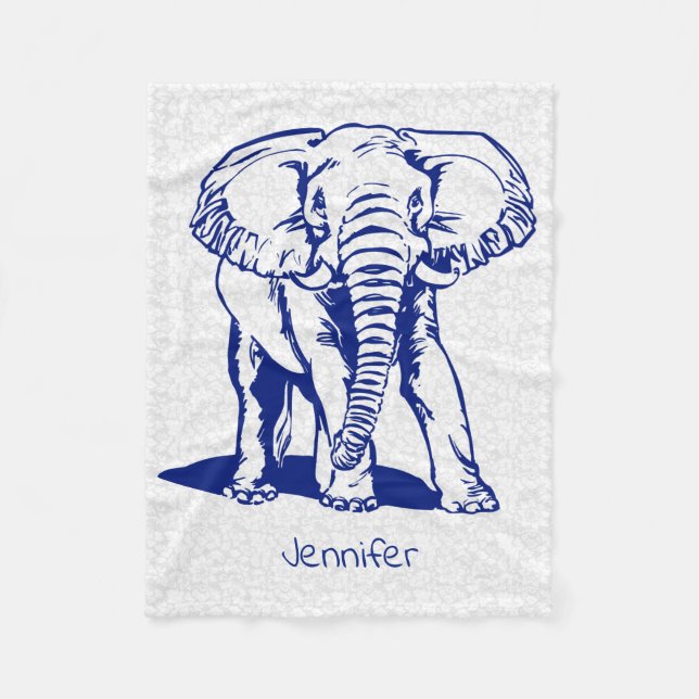 Couverture Polaire Dessin Monogramme Marine Blue Elephant Line (Devant)