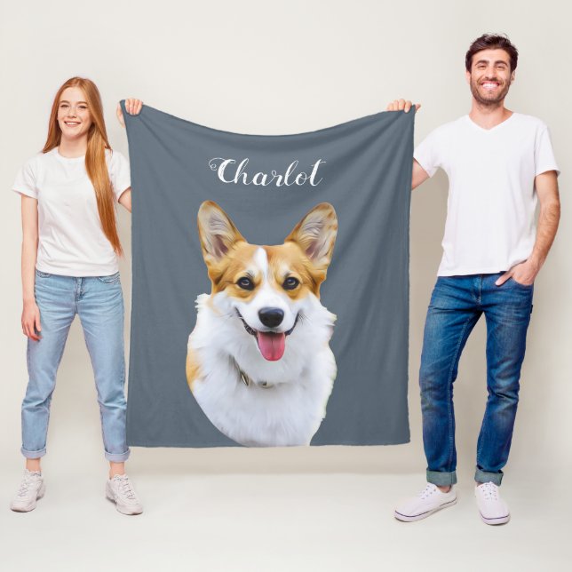 Couverture Polaire Dessin personnalisé Welsh Corgi Dog (En situation)