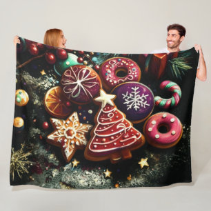 Couverture Polaire Dessins au pastel de friandises de Noël