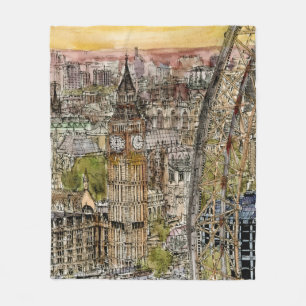 Couverture Polaire Destinations Aquarelle Big Ben & London Eye