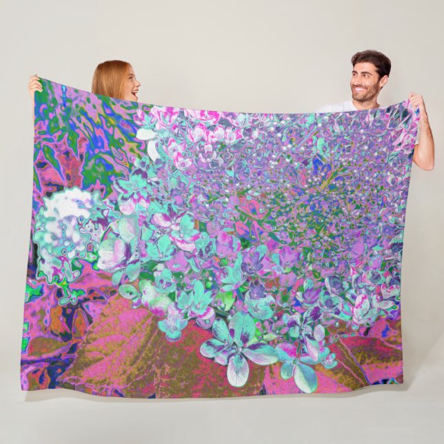 Couverture Polaire Détail élégant d'hydrangea Aqua et Limelight Viole (En situation)
