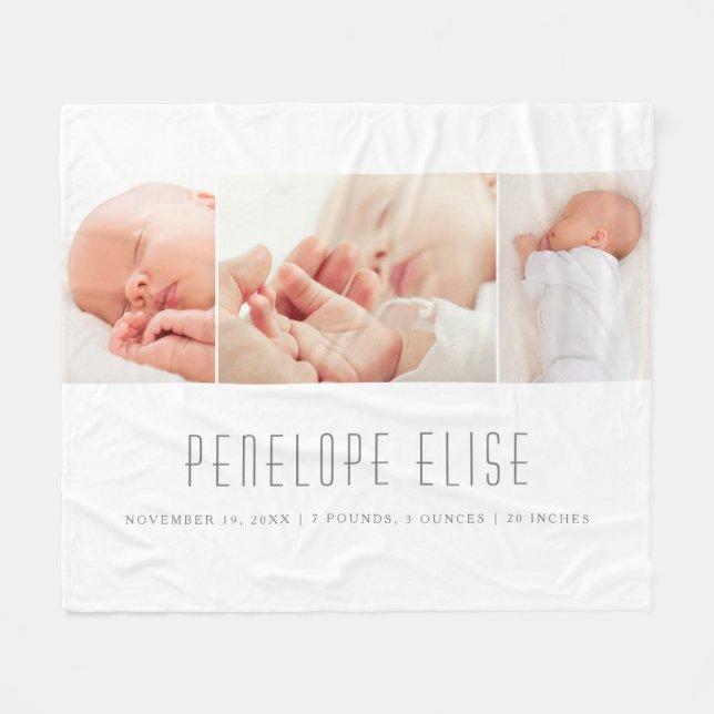 Couverture Polaire Détails de naissance de bébé en collage photo gris (Devant (Horizontal))